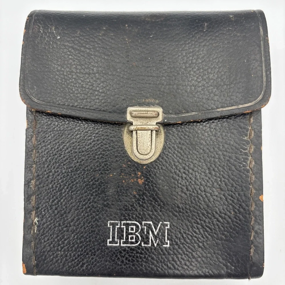 RARE Vintage IBM Tucky Swiss Made Black Leather Hard Case Field Belt Pouch